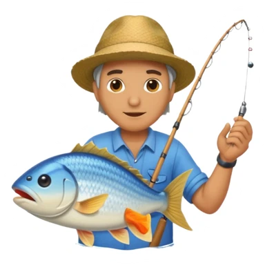 Man fishing and catching huge fish sticker