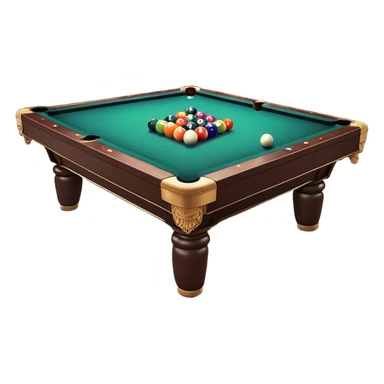 A billiard table with colorful balls arranged in a triangle, and a cue stick poised to break. The scene is set in a dimly lit room, with focused lighting highlighting the balls and table, emphasizing skill, precision, and strategy in the game of pool. sticker