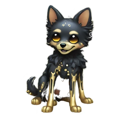 Black iridescent dog fox zombie skeleton gold mechanical nebula galaxy stars flowers fairy lights vintage sticker