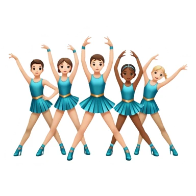 "Icon for Contemporary Dance: a synchronized boys and girls group performance on stage with backup dancers, bright stage lighting, and stylish dance outfits. The icon should capture the energy, precision, and excitement of a modern group dance performance. Transparent background. sticker