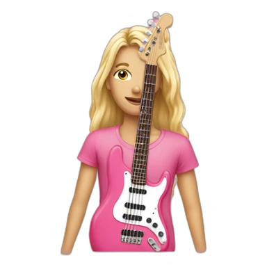 long-blond-bassguitar-player-pink-Tshirt-pink sticker