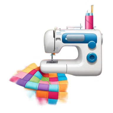 Patchwork and quilting icon, colorful fabric patches sewn together in a quilt pattern, sewing needle and thread, quilting tools like rotary cutter and quilting hoop, minimalistic style, clean lines, transparent background. sticker