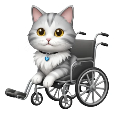 disabled grey and white cat using cat wheelchair sticker