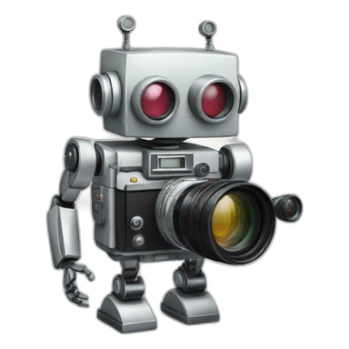 robot holding a 35mm film camera sticker