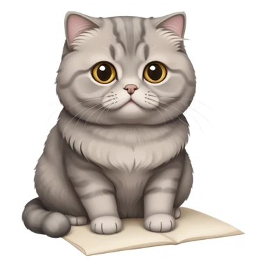 a gray Scottish fold cat sitting on a piece of paper sticker