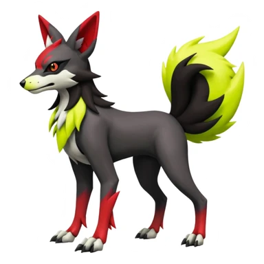 Hyper realistic skeletal black and neon green and neon yellow Zangoose-Lycanroc-Zorua-Litten-Houndoom-Fakémon-Pokémon-Digimon-hybrid-fusion (full body) sticker
