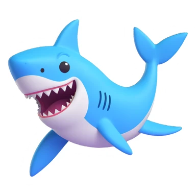 cute shark with waving fin and playful expression in 3D emoji style sticker