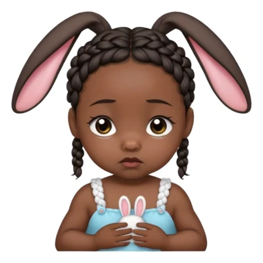 bunny ear accessory wearing baby dark braided hair sad  sticker