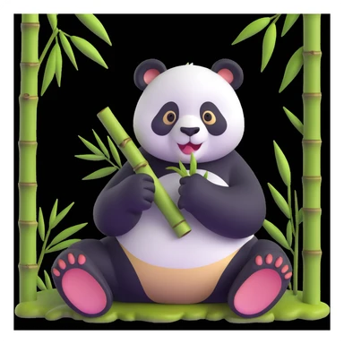 panda eating bamboo in forrest background, close up pose sticker