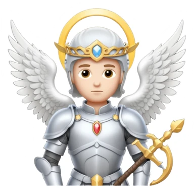Michael the archangel is usually shown in emoji form as a brave, armored figure with a bright halo, wings, and a weapon. sticker