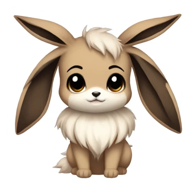 Kawaii Pale Eevee with dark brown long emo hair covering her eyes Full Body sticker