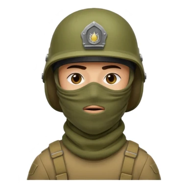 
an Iraqi soldier with a serious face, wearing a helmet and a balaclava covering his mouth sticker