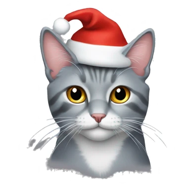 Grey cat wearing a Santa hat sticker