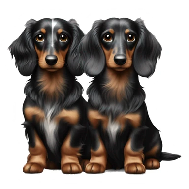 Two Tri Black Merle long haired Dachshunds together sticker