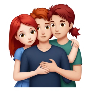 A red-haired girl hugs a guy with dark hair, and next to them are two children, two girls sticker