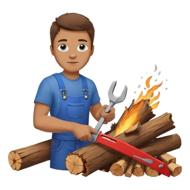 Homme scie du bois de poêle sticker