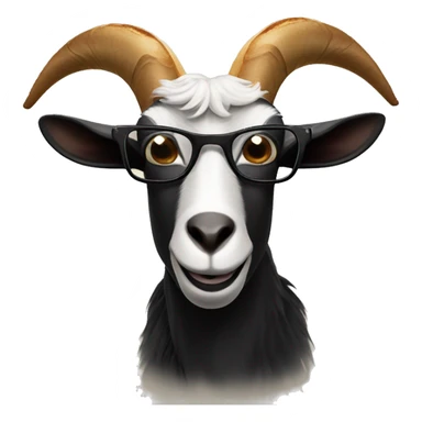 A black Goat with big horns and glasses eating toast sticker