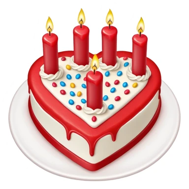 Red heartfelt reel we we saw v shaped birthday cake, top view, 4 candles sticker