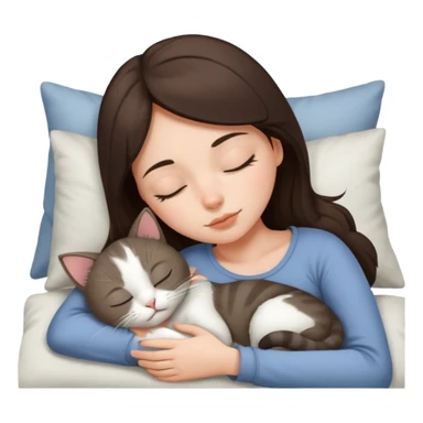 Brunette girl  sleeping with grey white  cat sticker
