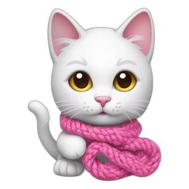 White cat with pink hook crochet in paws sticker