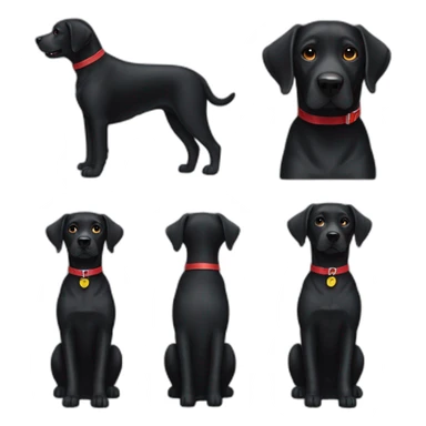 A black dog labrador with a red collar sticker