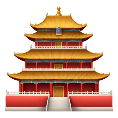 Imperial Chinese palace building with red walls, golden roof decorations sticker