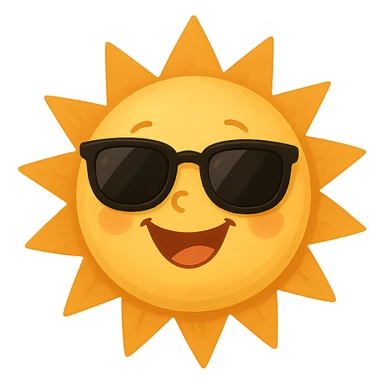 smiling sun with sunglasses, cheerful and bright, general style sticker