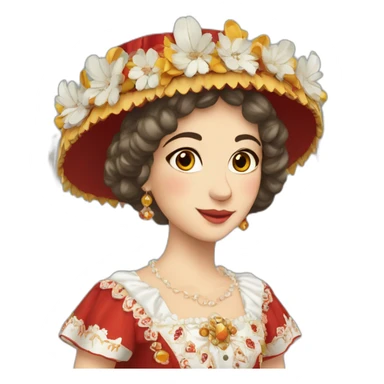 traditional Valencian dress from Valencia Spain with elaborate headdress, fallera sticker