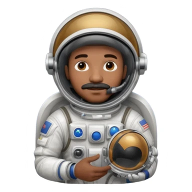 Mustached astronaut  black man holding helmet in his hand, sticker