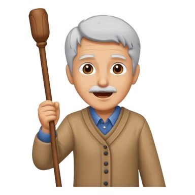 A grey-haired fan with cane in hand, cheering loudly with youthful spirit. sticker