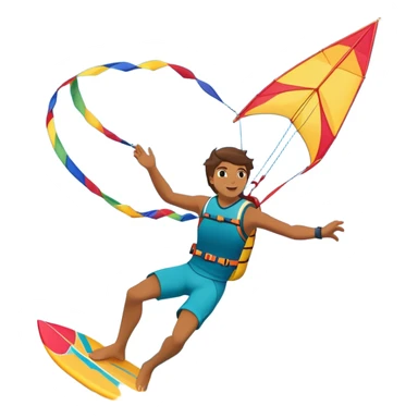 A kite surfer soaring above the waves, holding onto a kite with the wind in full force. The background showcases the ocean and sky, emphasizing the freedom, thrill, and energy of the sport. The motion of the kite and board is dynamic, capturing the excitement of kiting. sticker