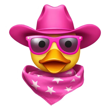 Rubber ducky wearing a pink cowboy hat, pink sunglasses, and a pink bandanna around its neck  sticker