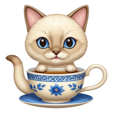 Happy siamese cat enjoying a fancy cup of tea in its front two paws sticker
