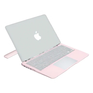 A sleek and modern MacBook Air laptop in a soft pastel pink color. The Apple logo on the back of the screen is white, contrasting elegantly with the pink finish. The laptop is slightly open, showing a glimpse of the white keyboard and silver edges. The design is minimalist and stylish, reflecting a premium aesthetic. sticker