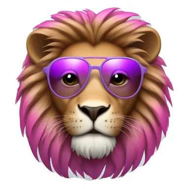 lion with a pink and purple mane wearing aviator sunglasses with mirrored lenses sticker