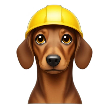 A small brown sausage dog wearing a yellow helmet on his head sticker