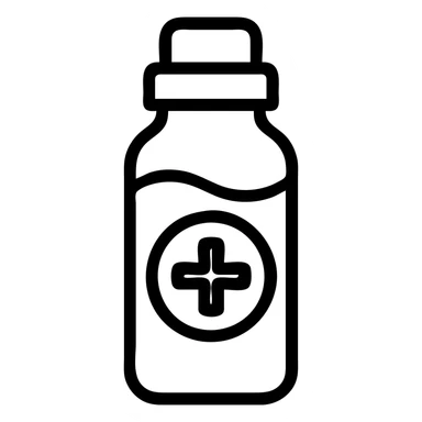 minimal black and white logo for 'Refill Wellness', stylized water bottle with plus sign or wellness symbol, clean lines, sense of replenishment, modern sticker