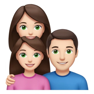 pink polaroid photo of a couple thats white with long brunette hair blue eyes and a white guy with short brunette hair and green eyes sticker