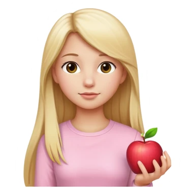 girl in light pink clothes, blonde with long straight hair, side view, pose, Apple emoji style, variation 2 sticker