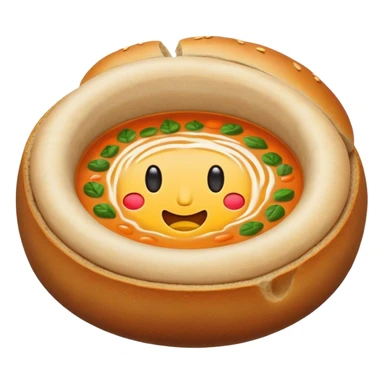 Żurek Cinematic Realistic Żurek Soup Dish Emoji, depicted as a tangy rye soup served inside a hollowed-out round loaf of bread, rendered with rich textures and dynamic, comforting lighting. sticker