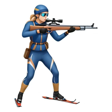 An icon showing a snowy landscape with pine trees, mountains and a clear sky with a biathlete aiming a rifle in the foreground, wearing winter gear and skis. Transparent background emphasizes the precision, endurance, and beauty of this winter sport. sticker
