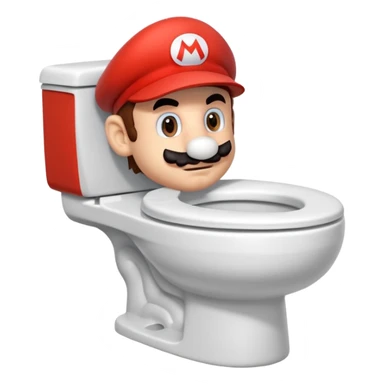 Mario's neck and head only sticking out of the middle of the bowl of a white toilet sticker