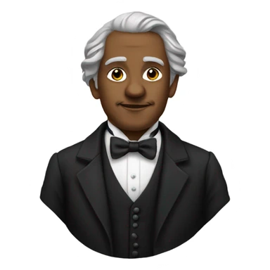 19th century writer in a black tuxedo with a bow tie sticker