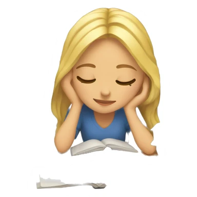Blonde girl with eyes closed fell asleep studying surrounded by books sticker