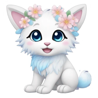 Anthro Cute Cool Kawaii gorgeous sparkly ethereal fantasy animal creature with blue eyes furry sona with flowers beautiful aesthetic sticker
