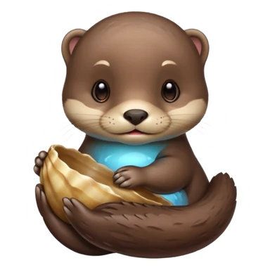 baby otter hold a shell sticker