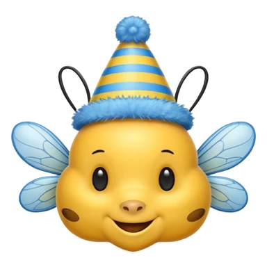 
Bees with blue Birthday Hat, Happy bee with striped party hat sticker