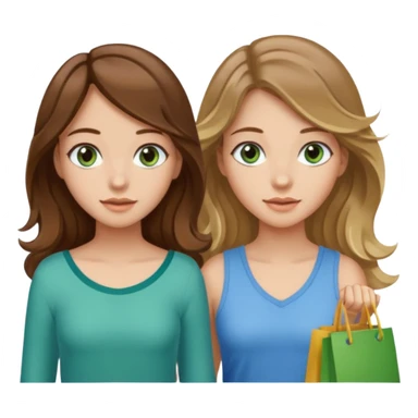 make me and my best friend togheter i have brown hair that falls on my shoulders and BROWN eyes and she has really long wavy brown hair with a little blonde and green/blue eyes we are shopping and i have BROWN eyes and i am taller than her sticker