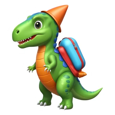cute toy-like rocket-propelled dinosaur, rounded shapes, glossy texture, colorful rocket backpack, happy expression, 3D cartoon, mobile game icon style, clean background, no text, no watermark
 sticker