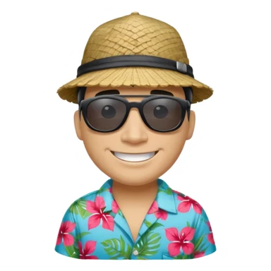 Tiburón playero con camisa hawaiana, lentes negros, y una gorra al revés sticker